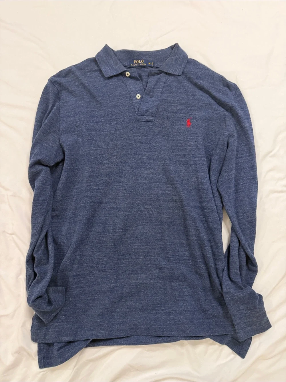 Polo by Ralph Lauren Heathered Navy Long-Sleeve Polo with Red Pony